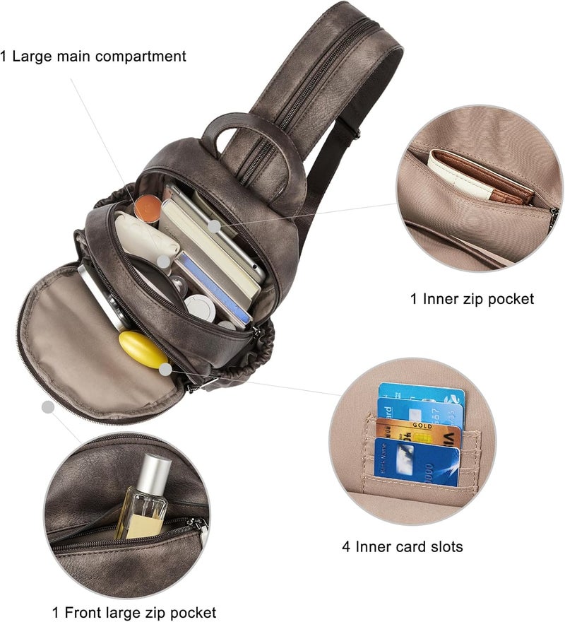 CLUCI Sling Bag for Women Leather Women's Backpack Small Convertible Backpack Purse Crossbody Bag for Travel - Image 5